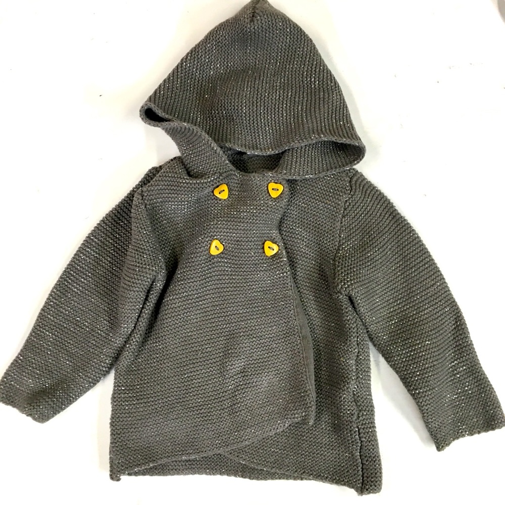 H&M Wooden Heart Button Grey Tinsel Hoodie Sweater